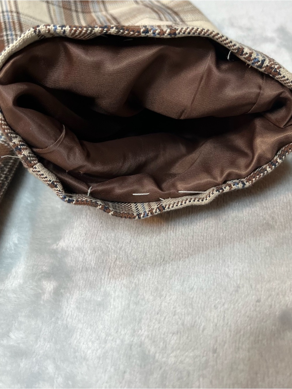 Christian Lacroix Plaid Cropped Jacket Brown Cream Velvet Collar Women Size 6 - Picture 6 of 16